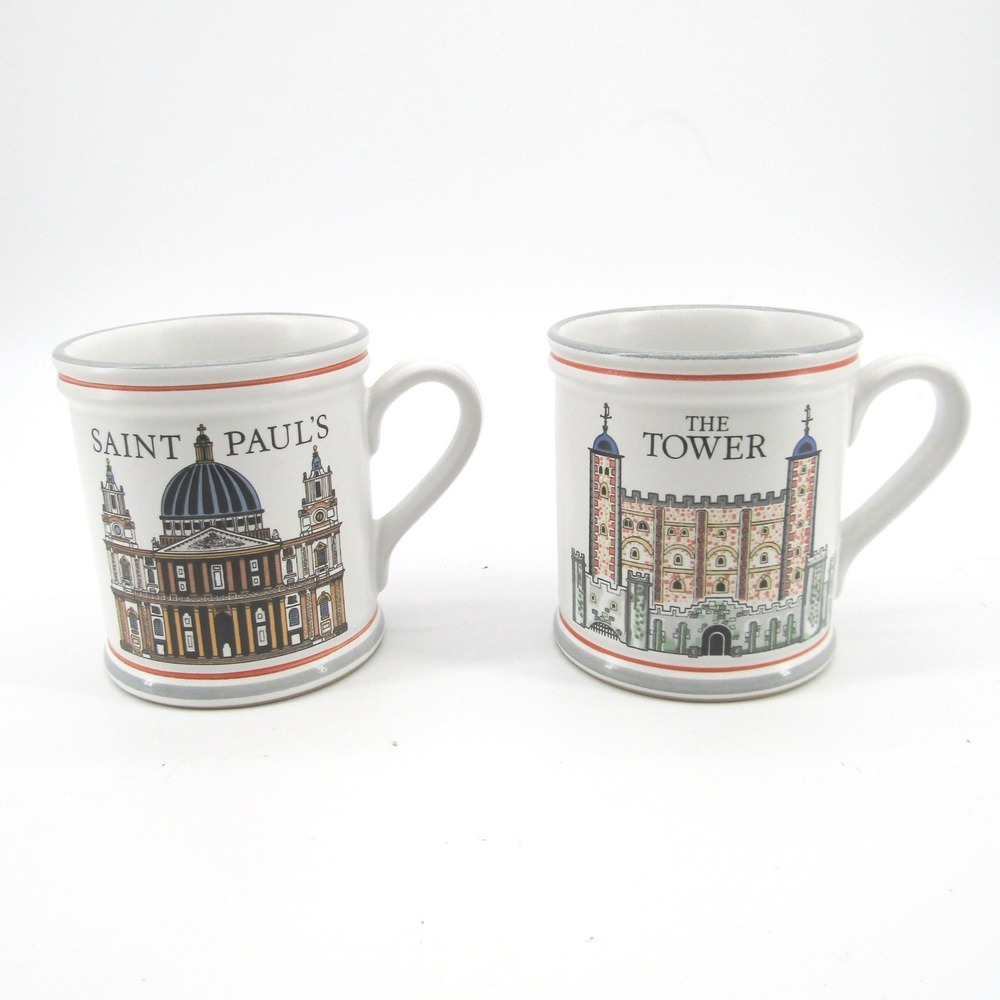 Denby England London Landmarks Mugs Set of 2 Saint Pauls Cathedral Tower London